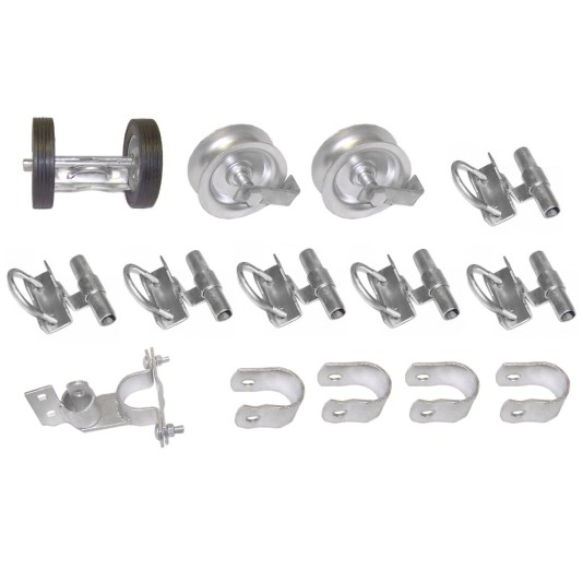 Domestic Rolling Gate Hardware Kit with Universal Clamp On Holders